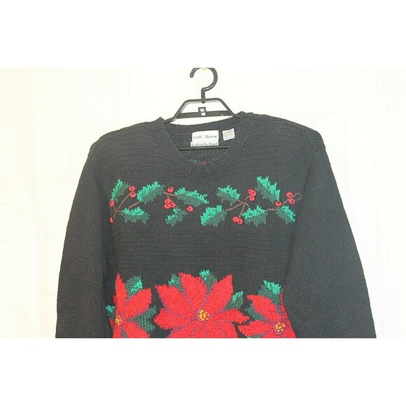 Croft & Barrow Christmas Sweater Poinsettia Black Holiday Knit Womens XL - Picture 3 of 5